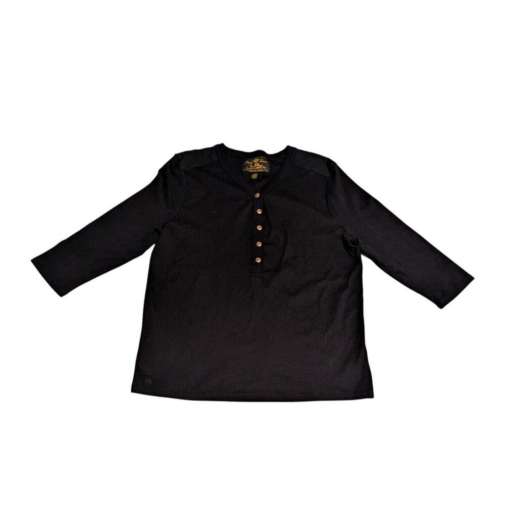 Lauren Ralph Lauren Black Henley Button Front Top